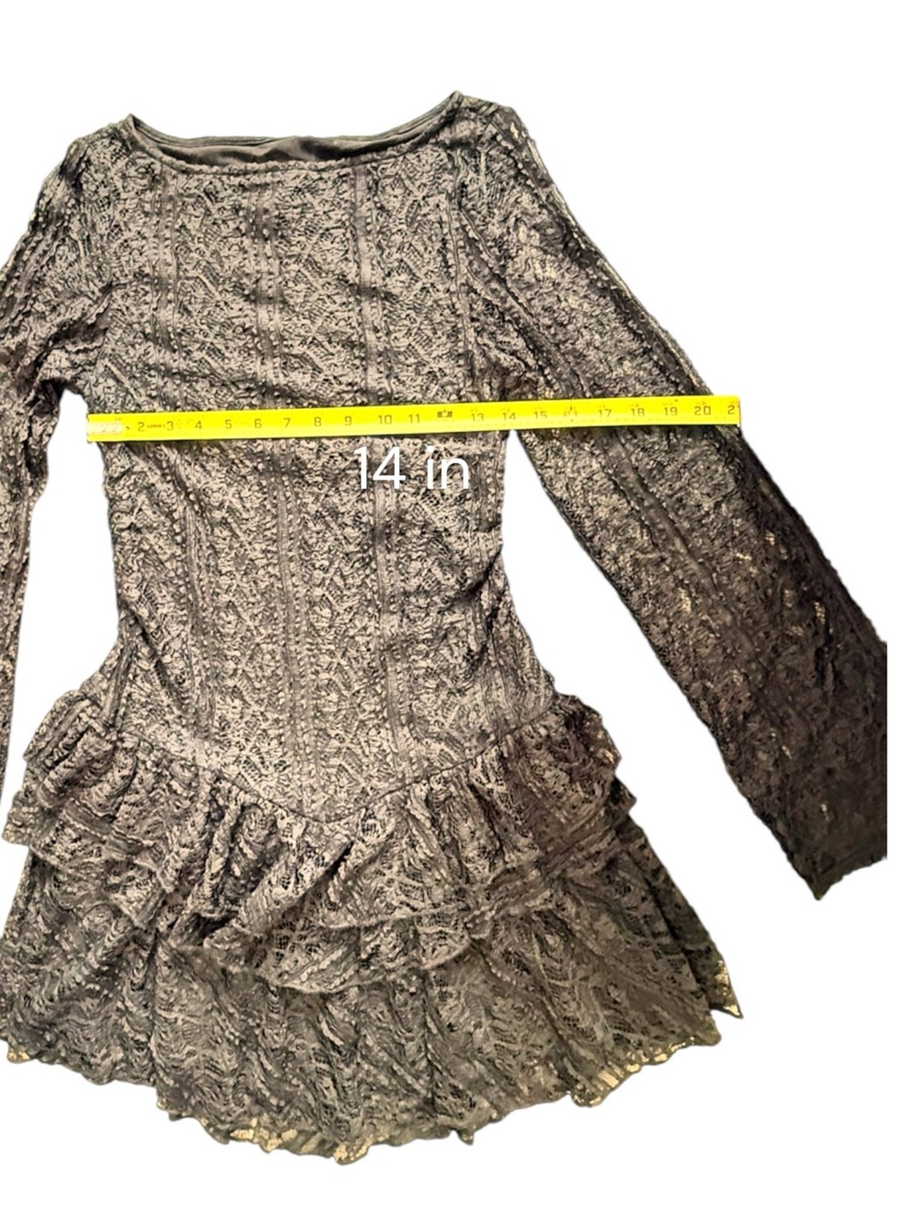 Free People Lace Mini Dress Women Black Long Sleeve Tiered Ruffle Sz M NWT - Picture 8 of 12